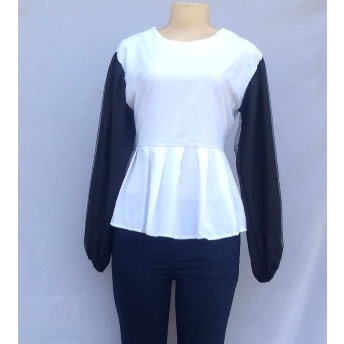 White Women's Blouse With Black Sleeves - Size 12