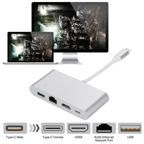 TYPE-C to HDMI 4 in 1 Adapter LAN+ Type-C +USB3.0 +HDMI