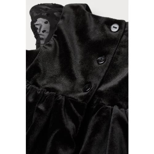 Puff-sleeved Velour  Black Dress