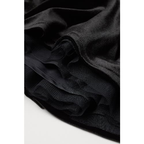 Puff-sleeved Velour  Black Dress