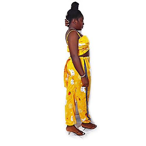 Yellow Floral Two Piece Co-ordinate Trouser And Top
