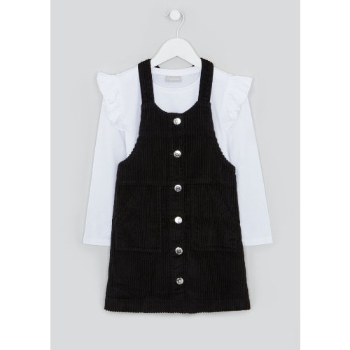 Girls Black Cord Pinafore And Top Set