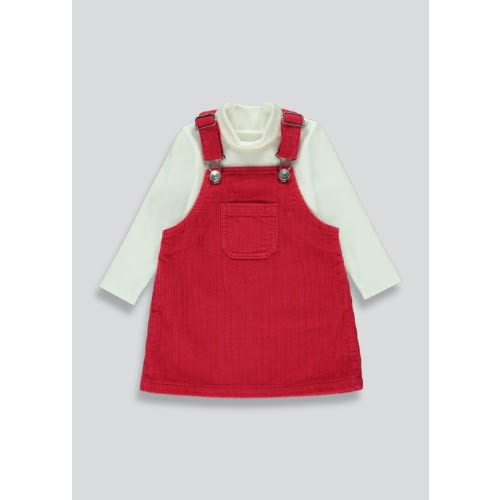 Girls Red Cord Pinafore And Top Set