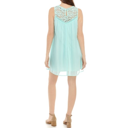 Junior Lace Yoke Shift Short Length Dress-aqua