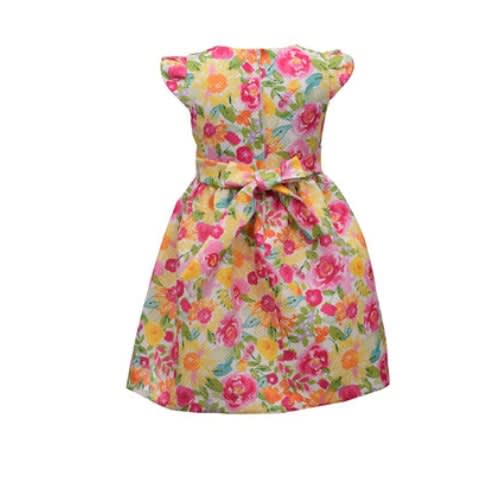 Girl Bow Neck Floral Pattern Dress With A Purse Basket