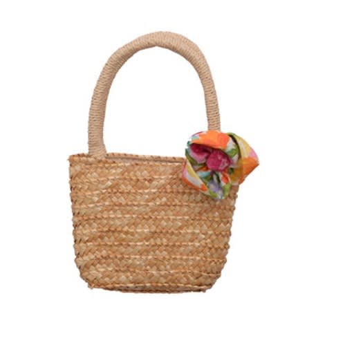 Girl Bow Neck Floral Pattern Dress With A Purse Basket