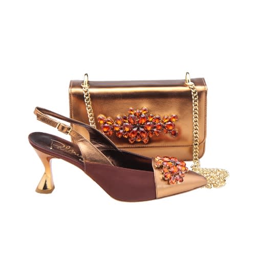 Bronze Shoe And Bag With Stone Design