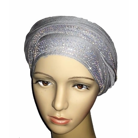 Silky Soft Regal Front Studded Turban with Loaded Stud Design - Ash Grey