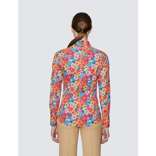 Women's Red & Pink Floral Print Fitted Cotton Stretch Shirt