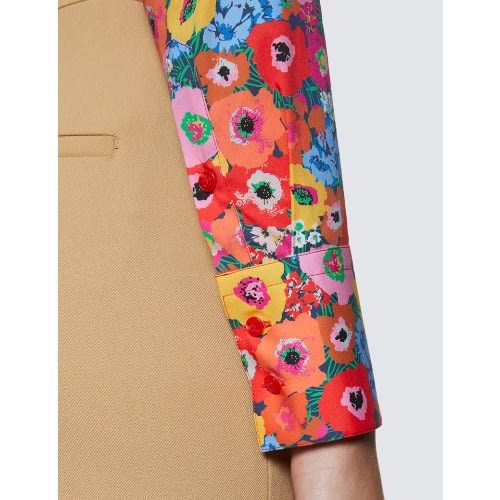 Women's Red & Pink Floral Print Fitted Cotton Stretch Shirt