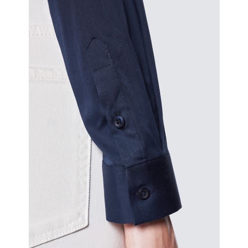 Women's Navy Relaxed Fit Luxury Cotton Nylon Shirt With Tie Detail