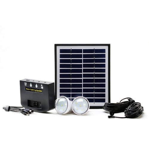 Solar Lighting Kit + USB Phone Charger - Multi-adapter with 220V AC Adaptor
