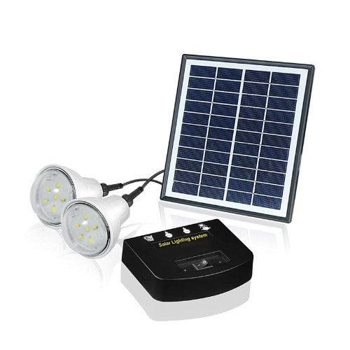 Solar Lighting Kit + USB Phone Charger - Multi-adapter with 220V AC Adaptor