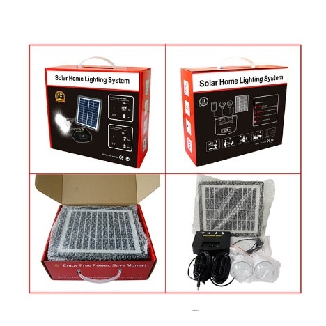 Solar Lighting Kit + USB Phone Charger - Multi-adapter with 220V AC Adaptor