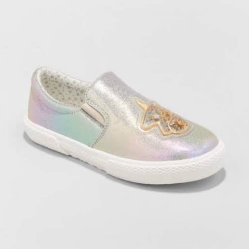 Girls Iridescent Unicorn Silver Slip On