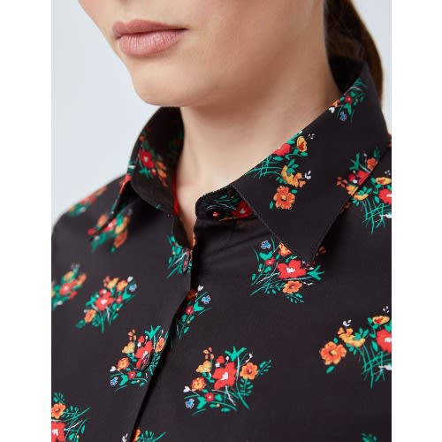 Women’s Black & Red Floral Fitted Shirt