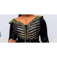 Turkey Neck Embellished Party/Evening Dress - Gold