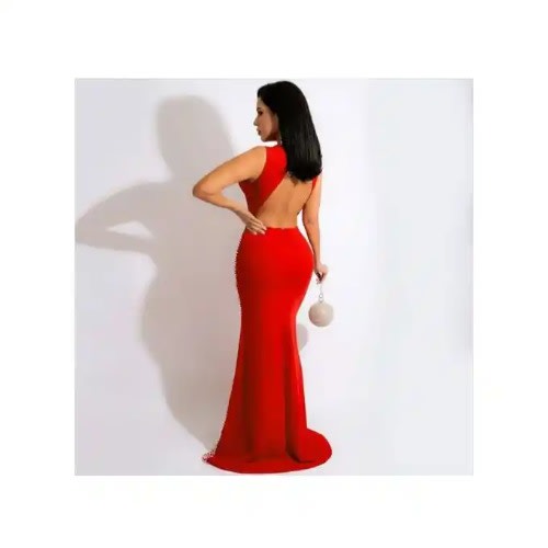 Backless Straight Dress- Red