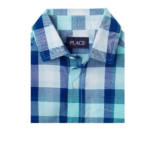 Long Sleeve Checkered Plaid Turn Up Shirt For Boys-Aqua