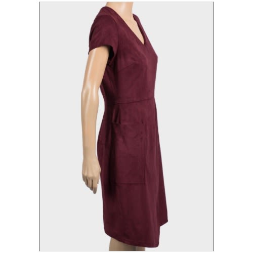Ladies Asymmetric Suedette Dress - Burgundy