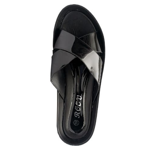 Harriet Comfort Patent Leather Slippers - Black