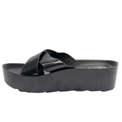 Harriet Comfort Patent Leather Slippers - Black