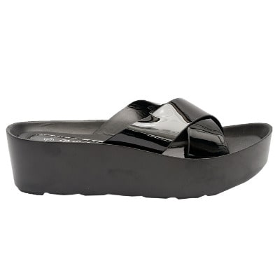 Harriet Comfort Patent Leather Slippers - Black