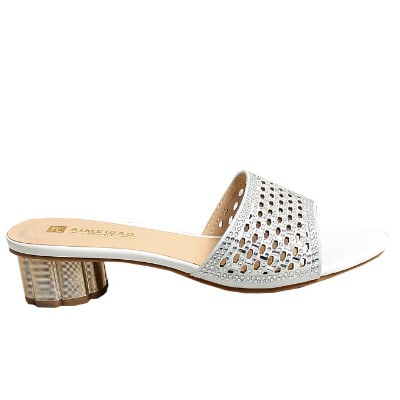 Wendy Laser Cut Mat Studded Slipper With Kiwi Heel - White
