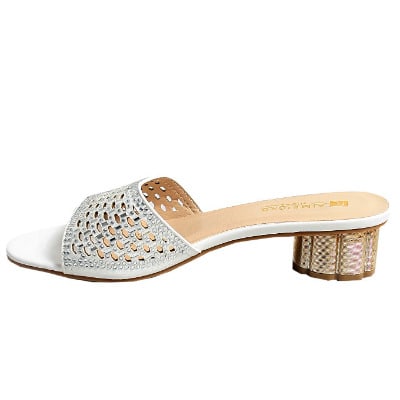 Wendy Laser Cut Mat Studded Slipper With Kiwi Heel - White