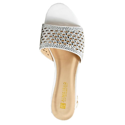 Wendy Laser Cut Mat Studded Slipper With Kiwi Heel - White