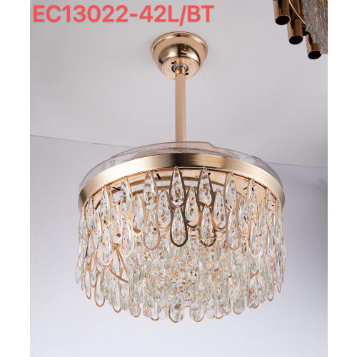 Crystal Chandelier With Celing Fan (4 Blades Fan, Bluetooth With Remote Control, Led Light