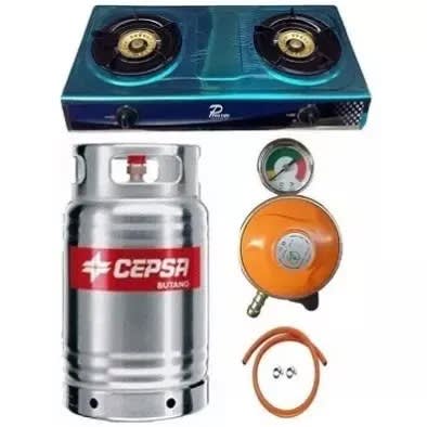 12.5kg Gas Cylinder Stainless With Table Top Cooker + Metered Regulator + Hose
