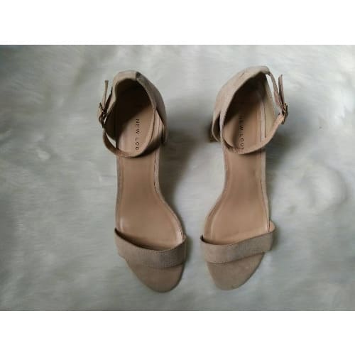 Suede Block Heel Sandals - Nude