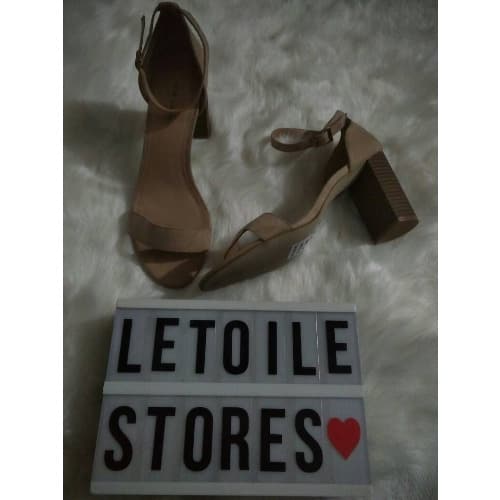 Suede Block Heel Sandals - Nude