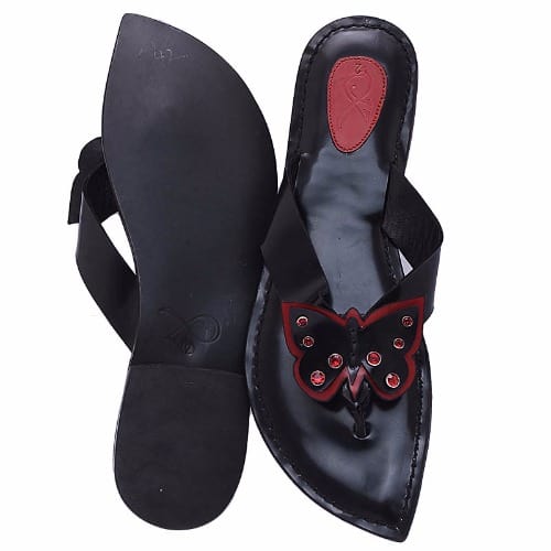 Butterfly Thong Style Ladies Flat Leather Slippers