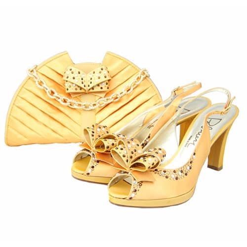 Shoe & Bag With Studded Bow Detail - Custard Yellow