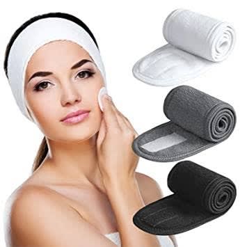 Set Of 3 Spa Facial Head Bands - White, Black And Grey