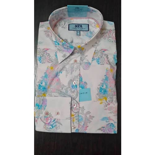 Women's Harper Paisley Fitted Shirt - White & Pink