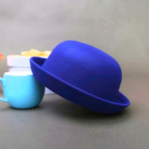 Roll Up Brim Fedora Hat - Blue