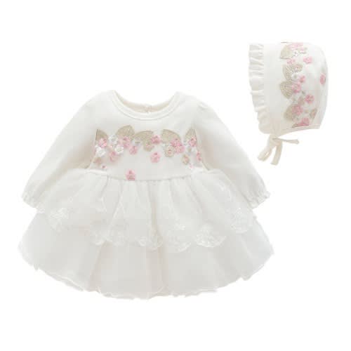 Girl Christening Gown With Cap - White
