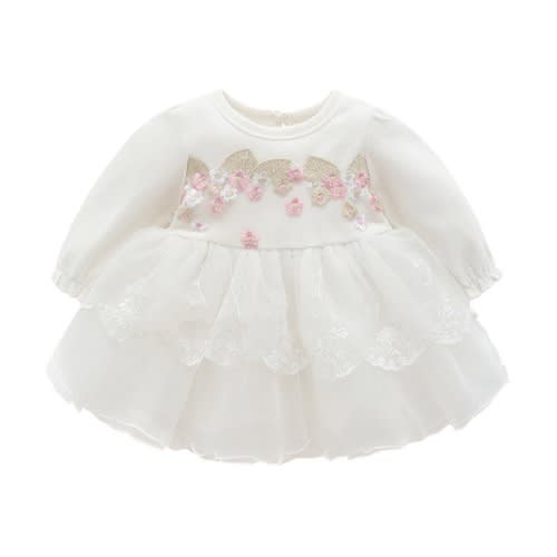 Girl Christening Gown With Cap - White