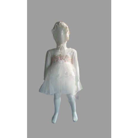Girl Christening Gown With Cap - White