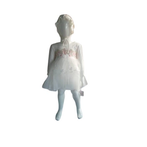 Girl Christening Gown With Cap - White