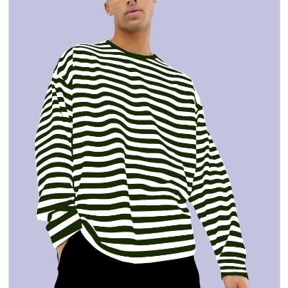 Plain Striped Classic Roundneck Tee With Green