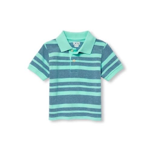 Toddler Boys Short Sleeve Striped Pique Polo-mellow Aqua 12-18m