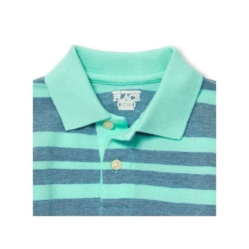 Toddler Boys Short Sleeve Striped Pique Polo-mellow Aqua 12-18m