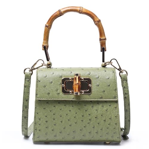 Leather Bamboo Handle Handbag - Green