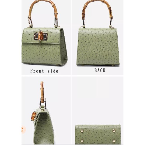 Leather Bamboo Handle Handbag - Green