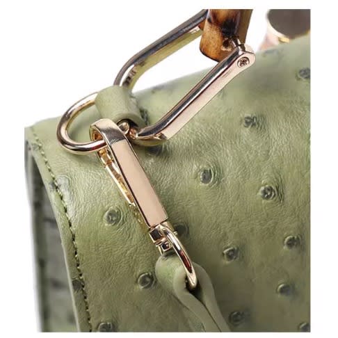 Leather Bamboo Handle Handbag - Green