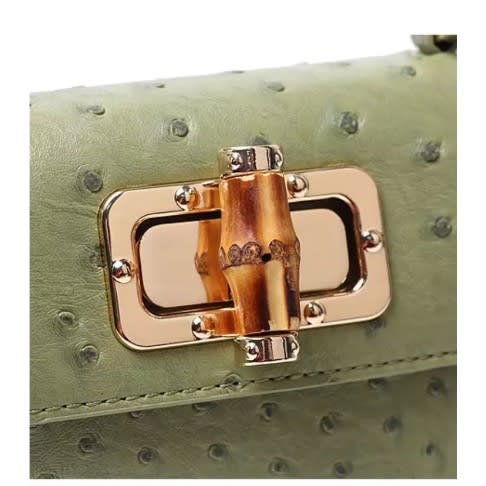 Leather Bamboo Handle Handbag - Green